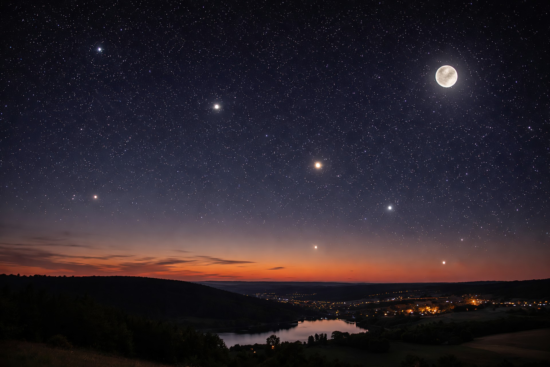 Cosmic parade at sunset: Six worlds line up over Luxembourg’s evening sky in late-February