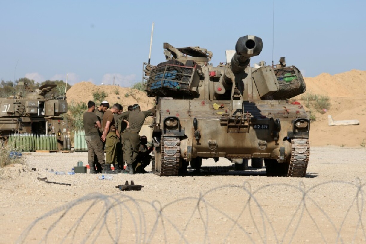 Israeli forces are seen near Israel's border with the Gaza Strip on May 5, 2025