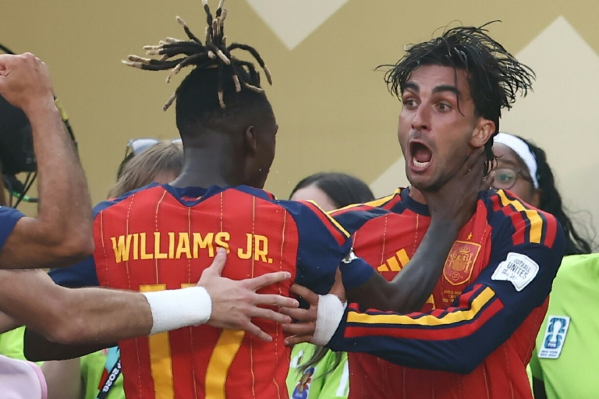 L'attaquant espagnol Ferran Torres (f) célèbre son but contre l'Argentine en finale de la Coupe du monde de football, le 19 juillet 2026 à East Rutherford, dans le New Jersey