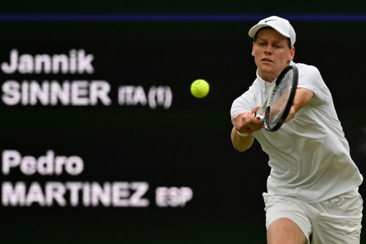 Italy's Jannik Sinner in action at Wimbledon