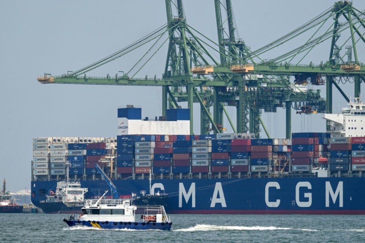 A container vessel docked at Singapore's Pasir Panjang port in July. Non-oil domestic exports slipped 4.6 percent in July from a year earlier, latest government data shows, as shipments to the US plunged by more than 40 percent