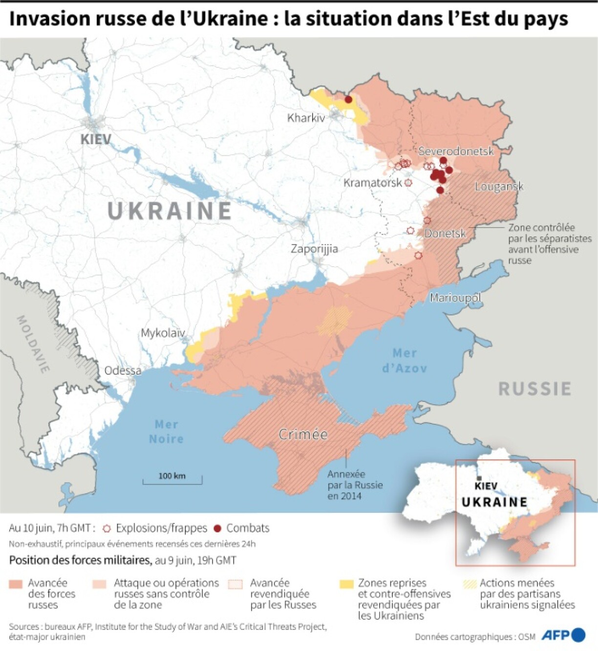 Carte de la situation en Ukraine au 10 juin à 7h GMT