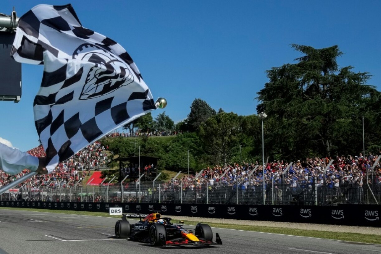 Max Verstappen takes the chequered flag at Imola