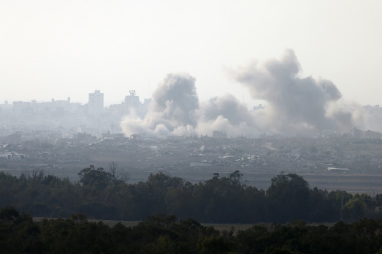Smoke rises during an Israeli strike on the besieged Gaza Strip on August 10, 2025
