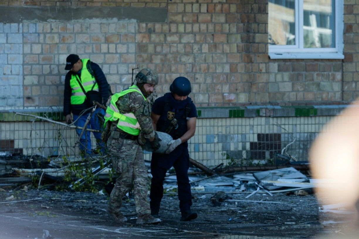 A drone strike damaged a school in Kyiv