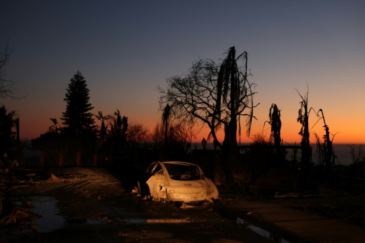 A vehicle destroyed in the Palisades Fire in California