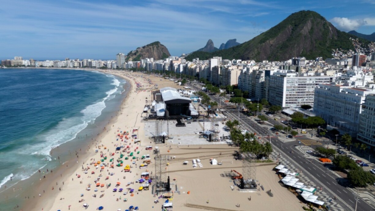 Aerial view of the stage for Lady Gaga's concert at Copacabana Beach in Rio de Janeiro