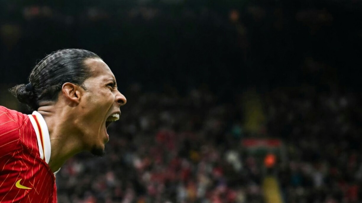 Liverpool defender Virgil van Dijk celebrates his winning goal against West Ham