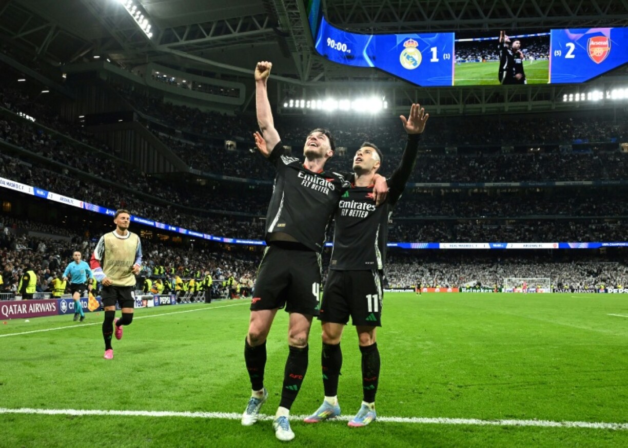 Declan Rice (left) played a crucial role in both legs as Arsenal knocked out Real Madrid