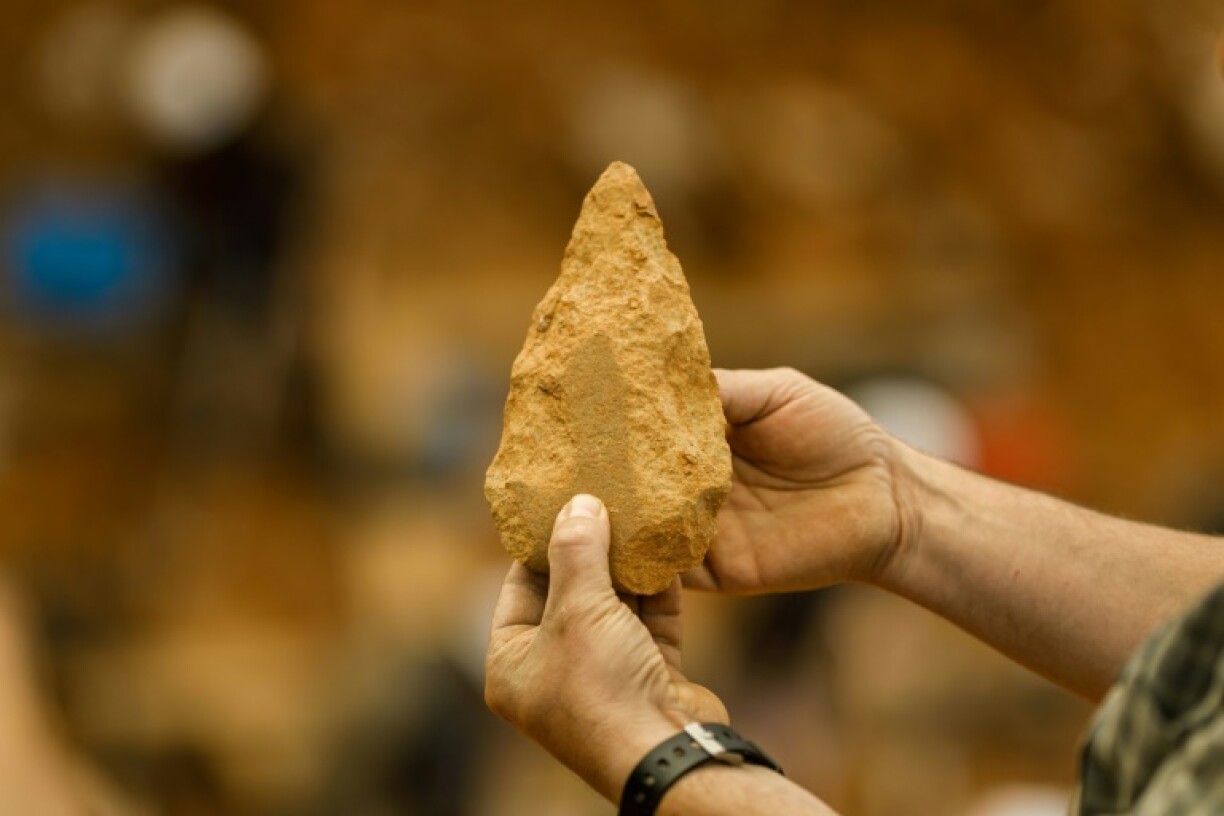 A stone hand axe called a biface made in Europe around 400,000 years ago