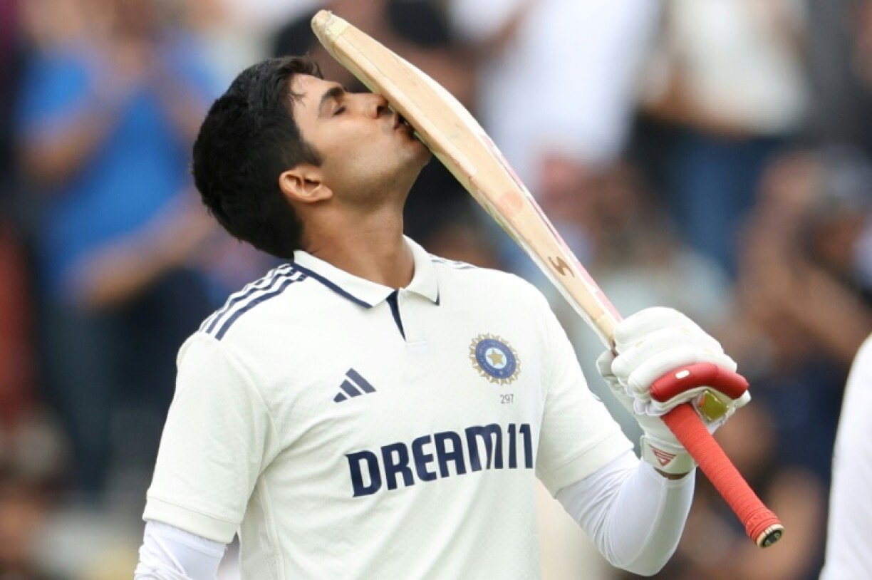 India captain Shubman Gill celebrates after scoring a century in the fourth Test against England at Old Trafford