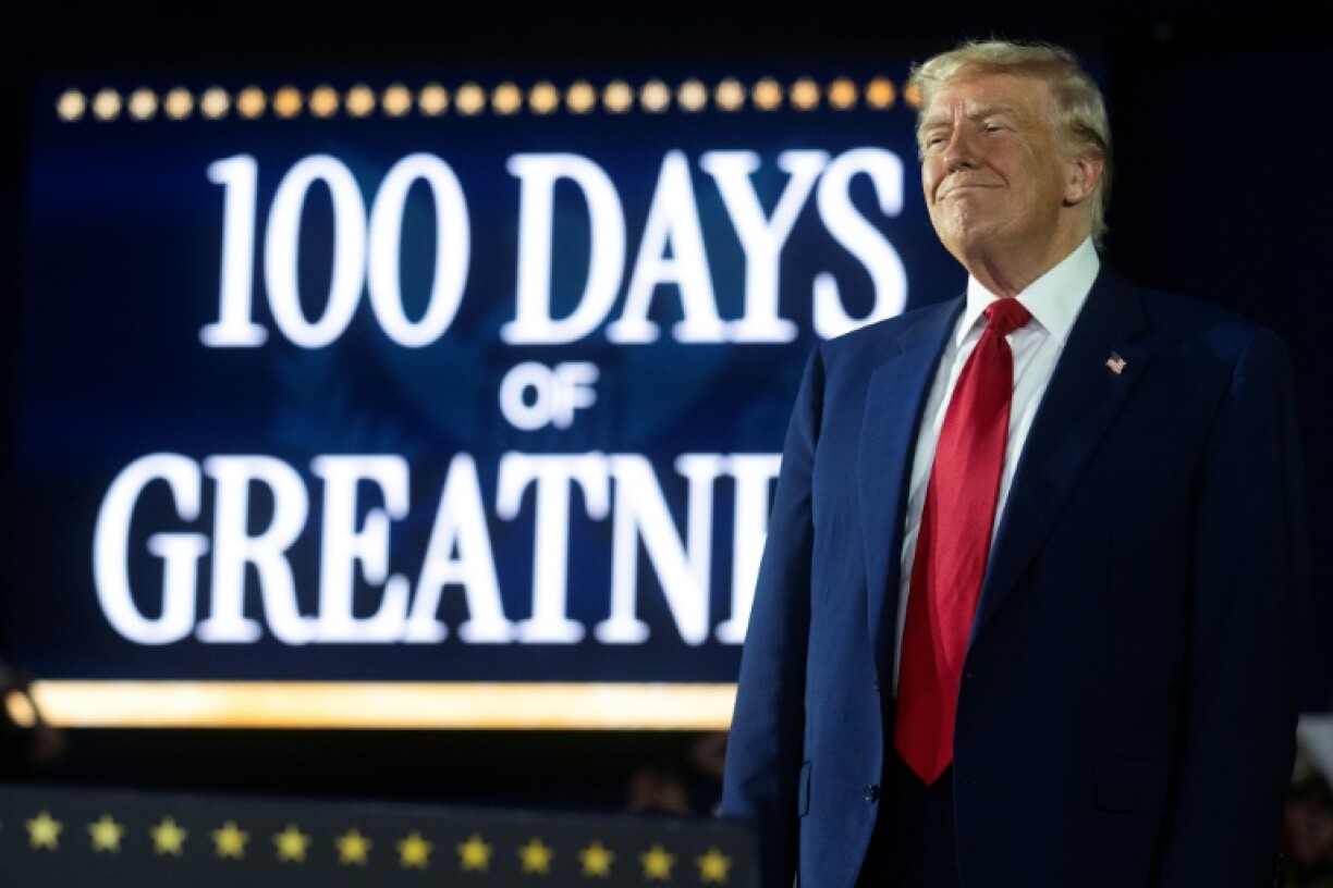 US President Donald Trump delivers a speech marking his 100th day in office