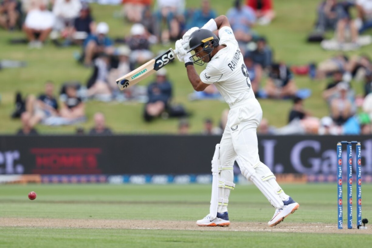 Rachin Ravindra, pictured here in action against England last December, hit a century as New Zealand built a big first innings against Zimbabwe