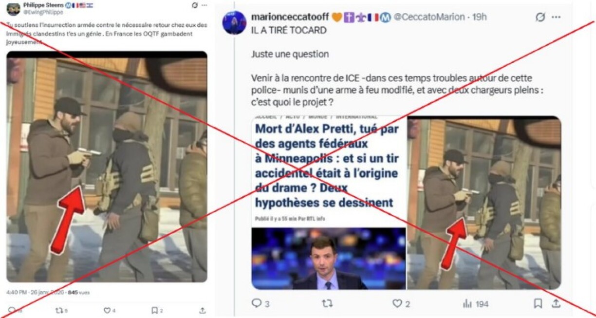 Captures d'écran réalisées sur X, le 27/01/2026. Croix rouge ajoutée par l'AFP.