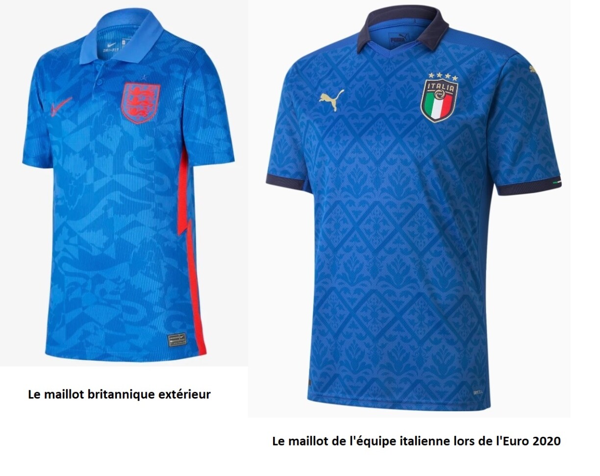 Le maillot britannique extérieur et le maillot de l'équipe italienne lors de l'Euro 2020