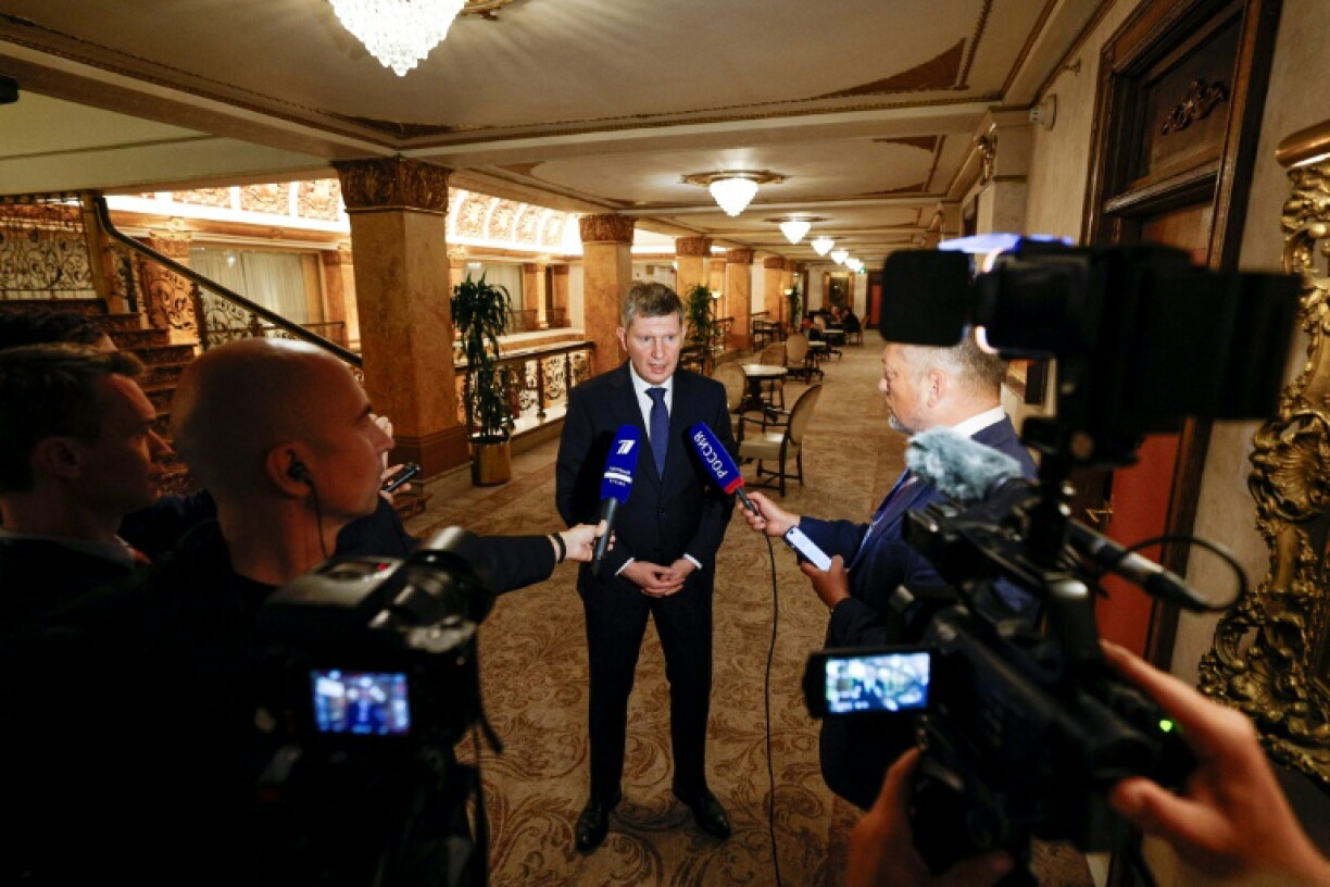 Russia's Minister for Economic Development Maxim Reshetnikov speaks with reporters at the G20 Trade Ministerial Conference in Milwaukee