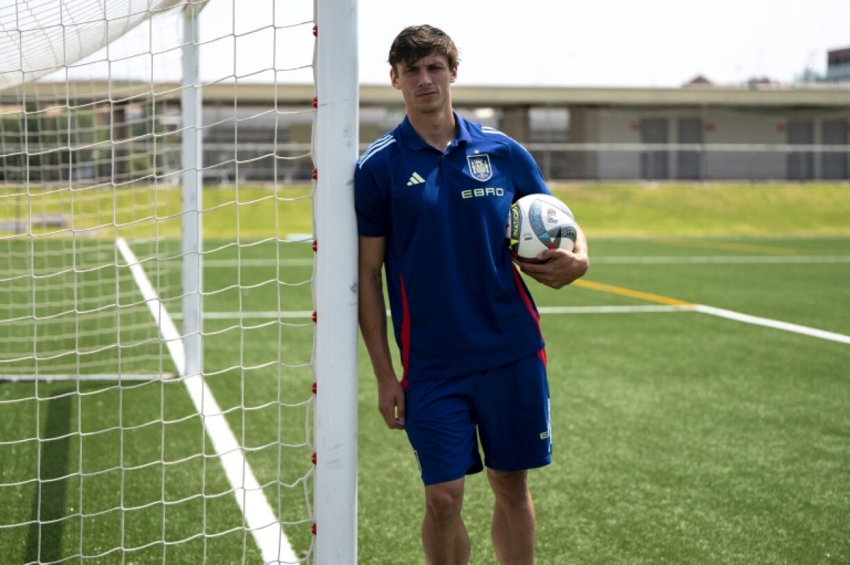 Spain defender Robin Le Normand poses before an interview with AFP ahead of the Nations League Final Four football match between Spain and France