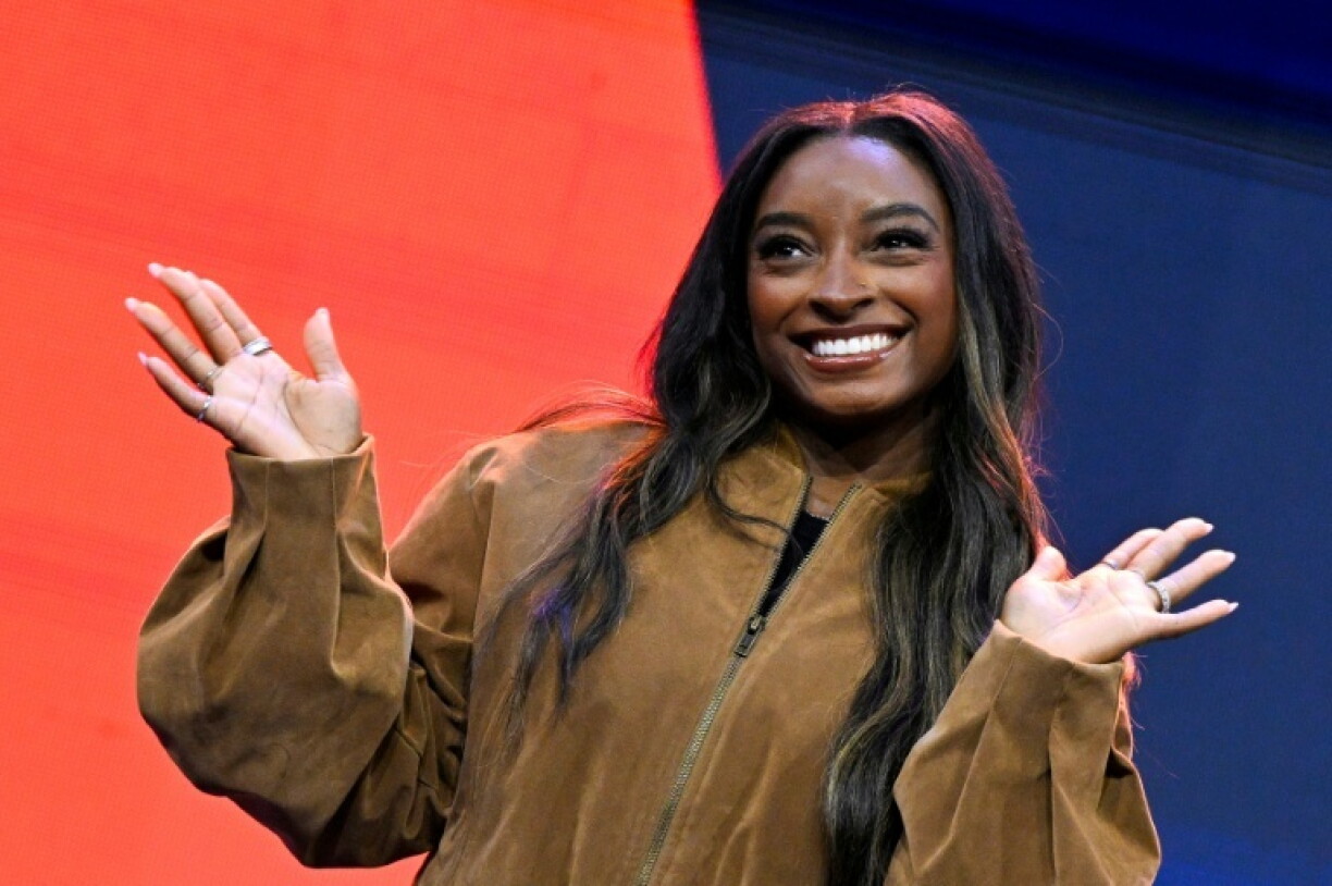 US gymnastics legend Simone Biles greets the public in Rotterdam on the sidelines of the world championships