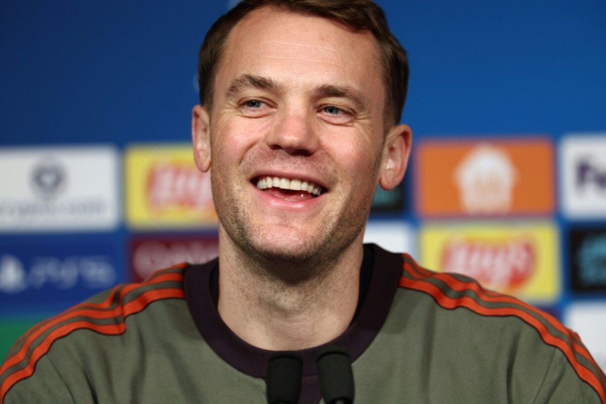 Bayern Munich captain and goalkeeper Manuel Neuer speaks to reporters ahead of Tuesday's Champions League group stage match at Paris Saint-Germain.