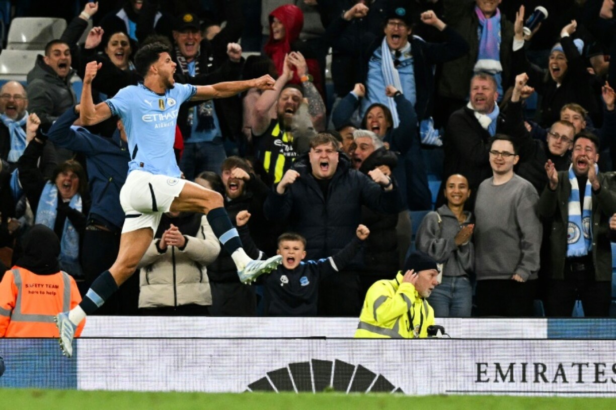 Manchester City's Matheus Nunes celebrates after scoring against Aston Villa
