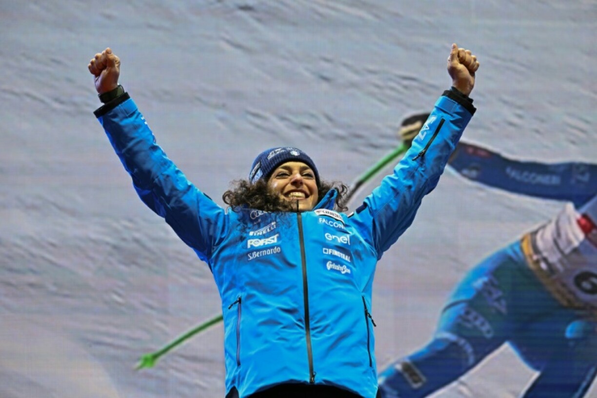 Italy's Federica Brignone celebrates her world super-G silver