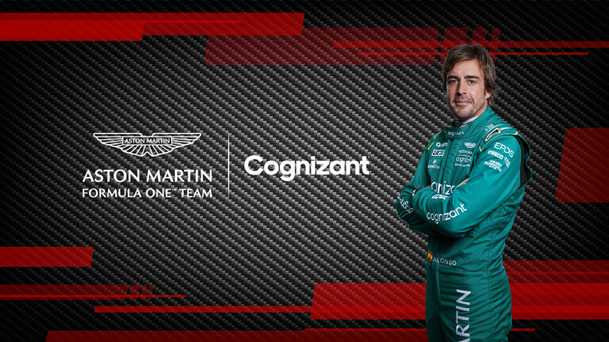 Den zweefache Weltmeeschter fiert d'nächst Saison an de Faarwe vun Aston Martin. (Foto-Montage)