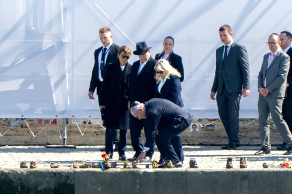 Israel's Prime Minister Benjamin Netanyahu visited a Holocaust monument on the bank of the Danube river in Budapest
