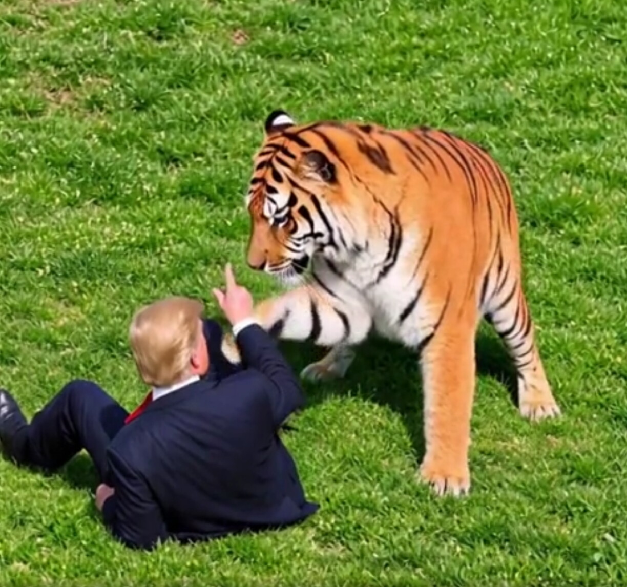 Trump deelt KI-Video mat Tiger no déidlecher Attack a Groussbritannien.