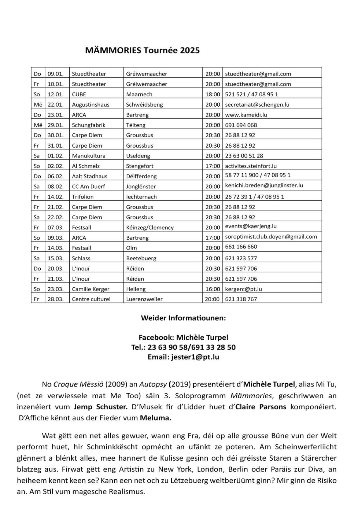 En Iwwerbléck iwwer alleguer d'Datumer vun der