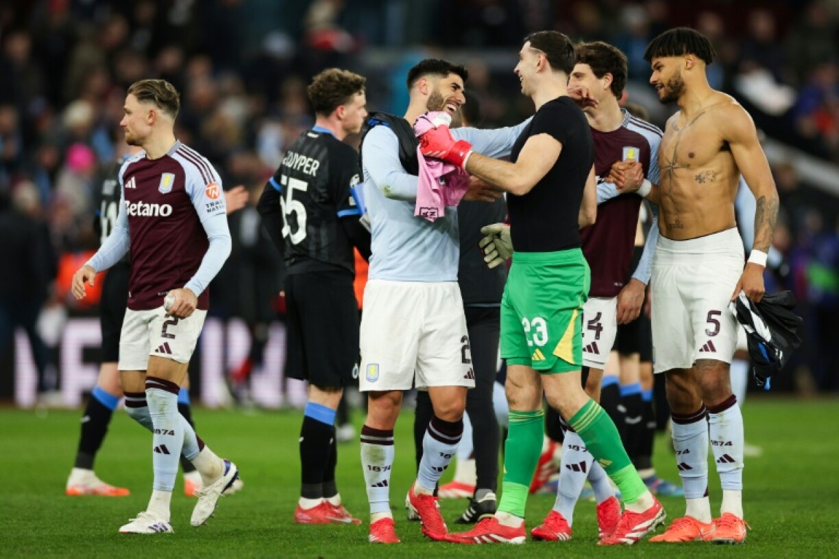 Aston Villa celebrate beating Club Brugge in the Champions League