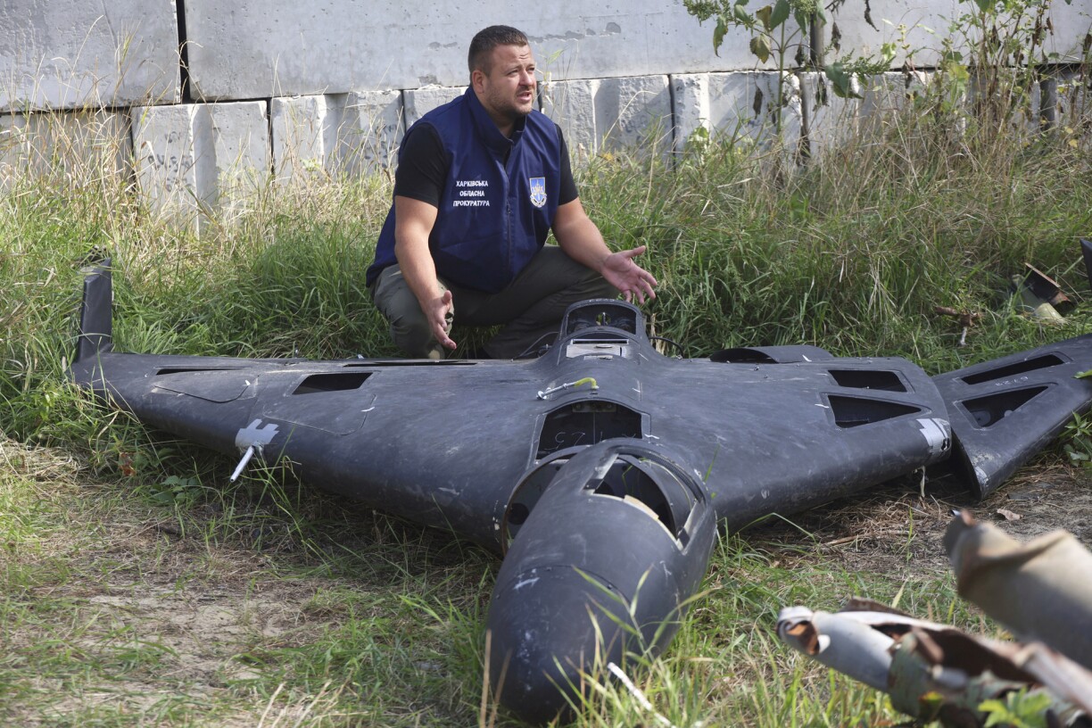 Drone Shahed russe trouvé à Kharkiv le 19 septembre 2025.