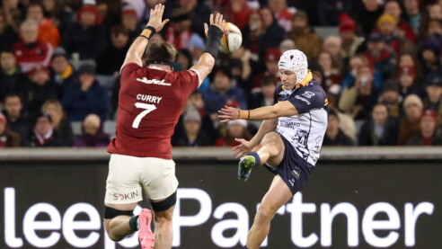 Declan Meredith (R) will make his Australia debut at flyhalf against France