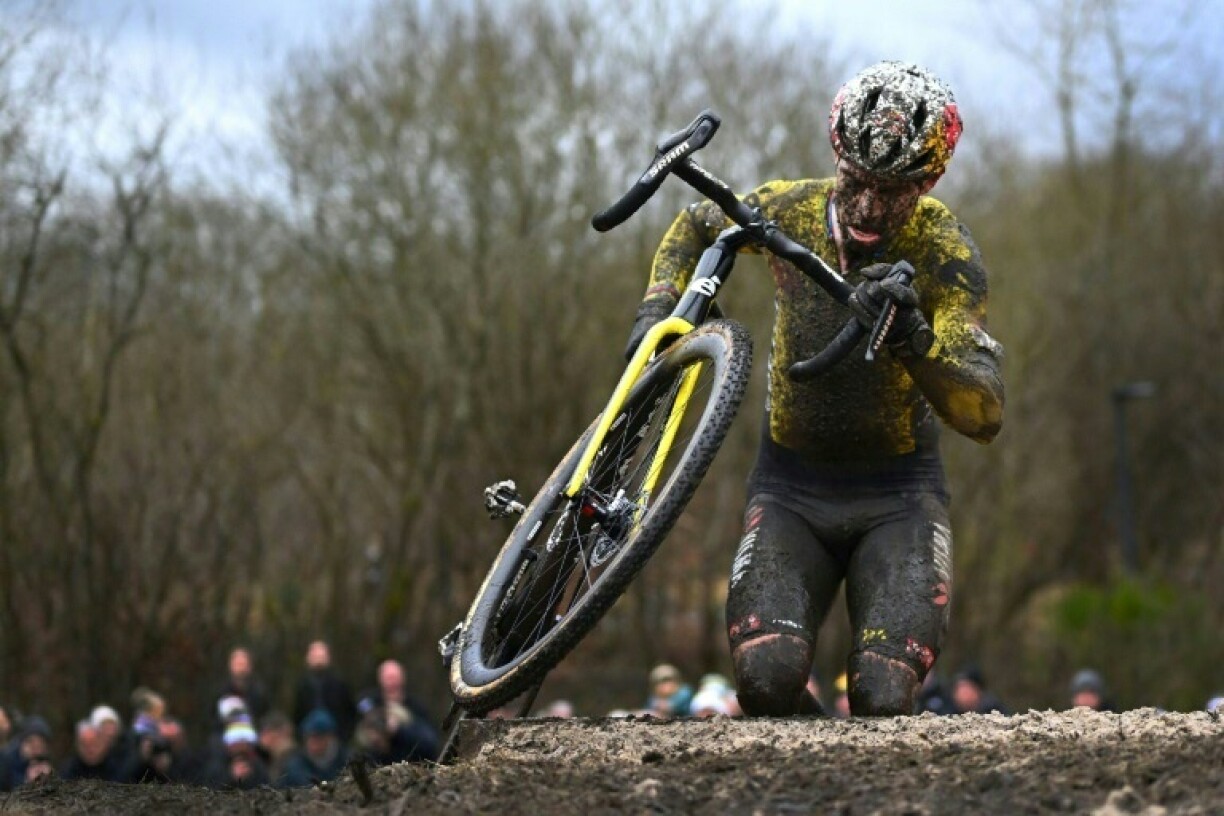 Belgian rider Wout van Aert finished second in the World Cup cyclo-cross event in Maasmechelen, Belgium after falling twice