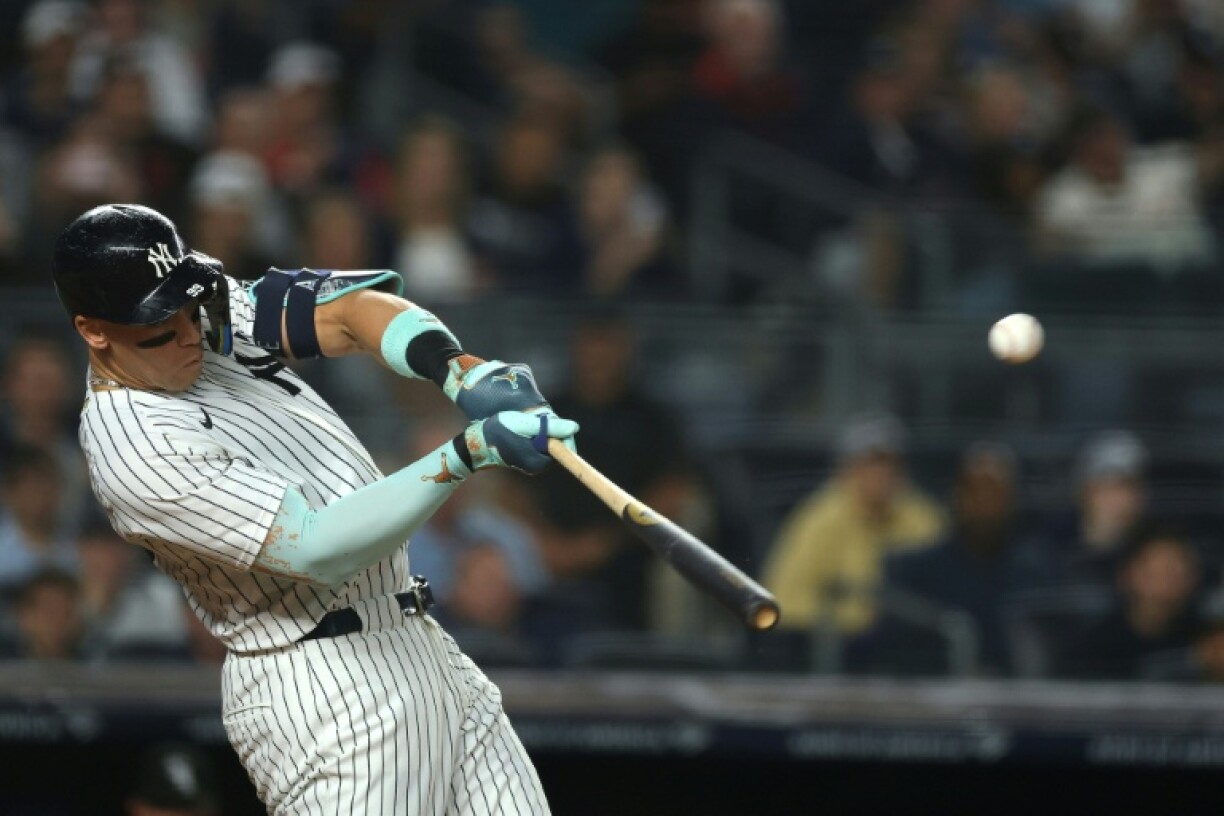 Aaron Judge of the New York Yankees hits a 3-run home run in the second inning of a Major League Baseball win over the Chicago White Sox