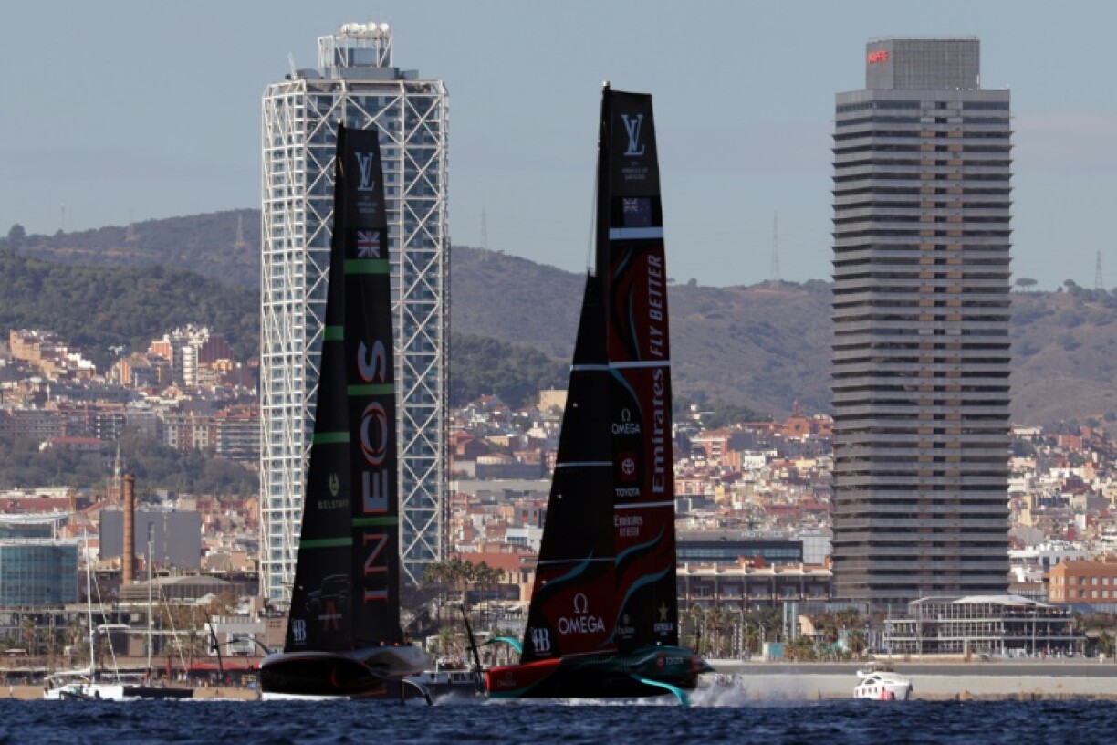 Team New Zealand and Britain's Ineos Britannia do battle off Barcelona in the last America's Cup in 2024