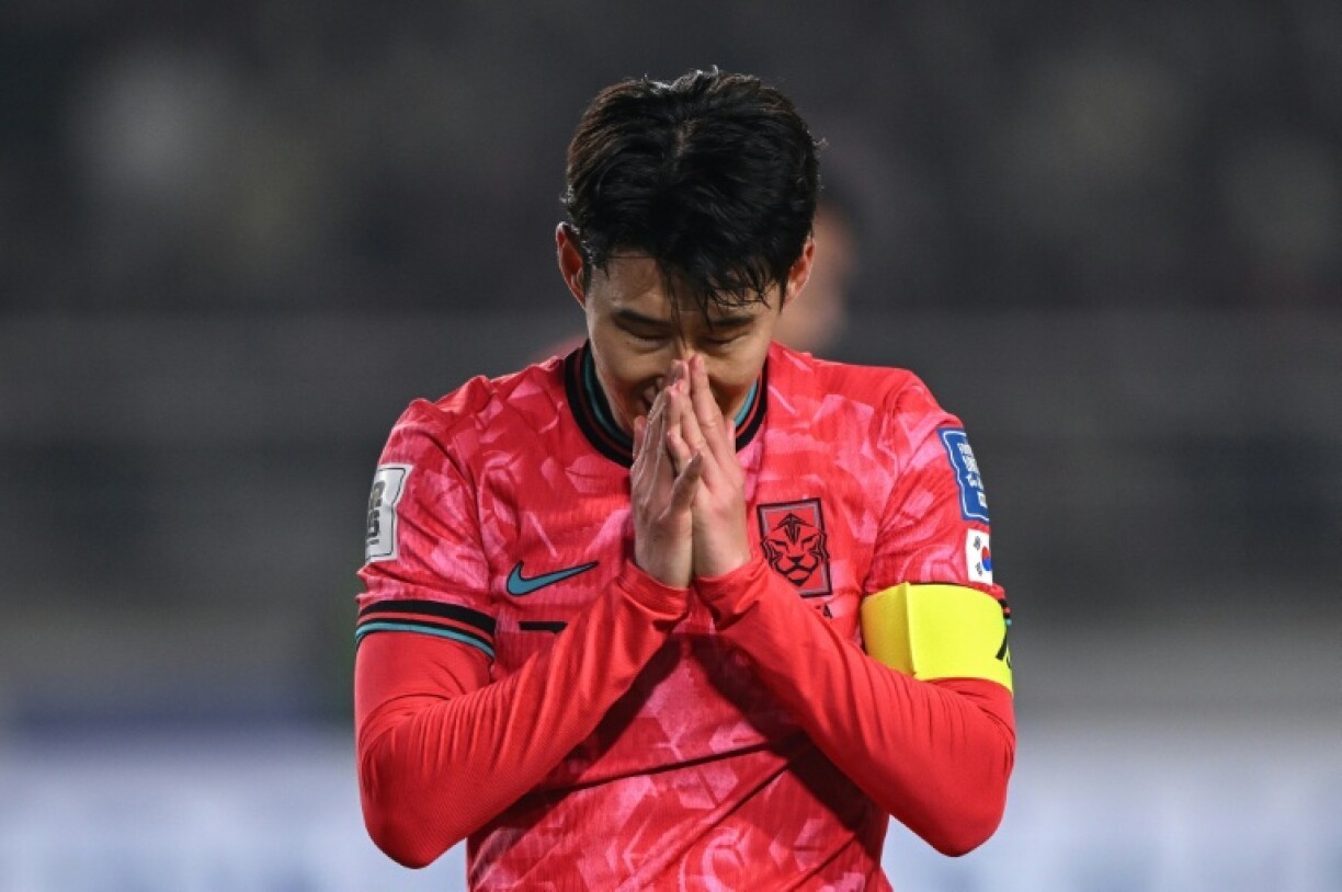 Son Heung-min reacts to a missed chance against Oman in World Cup qualifying