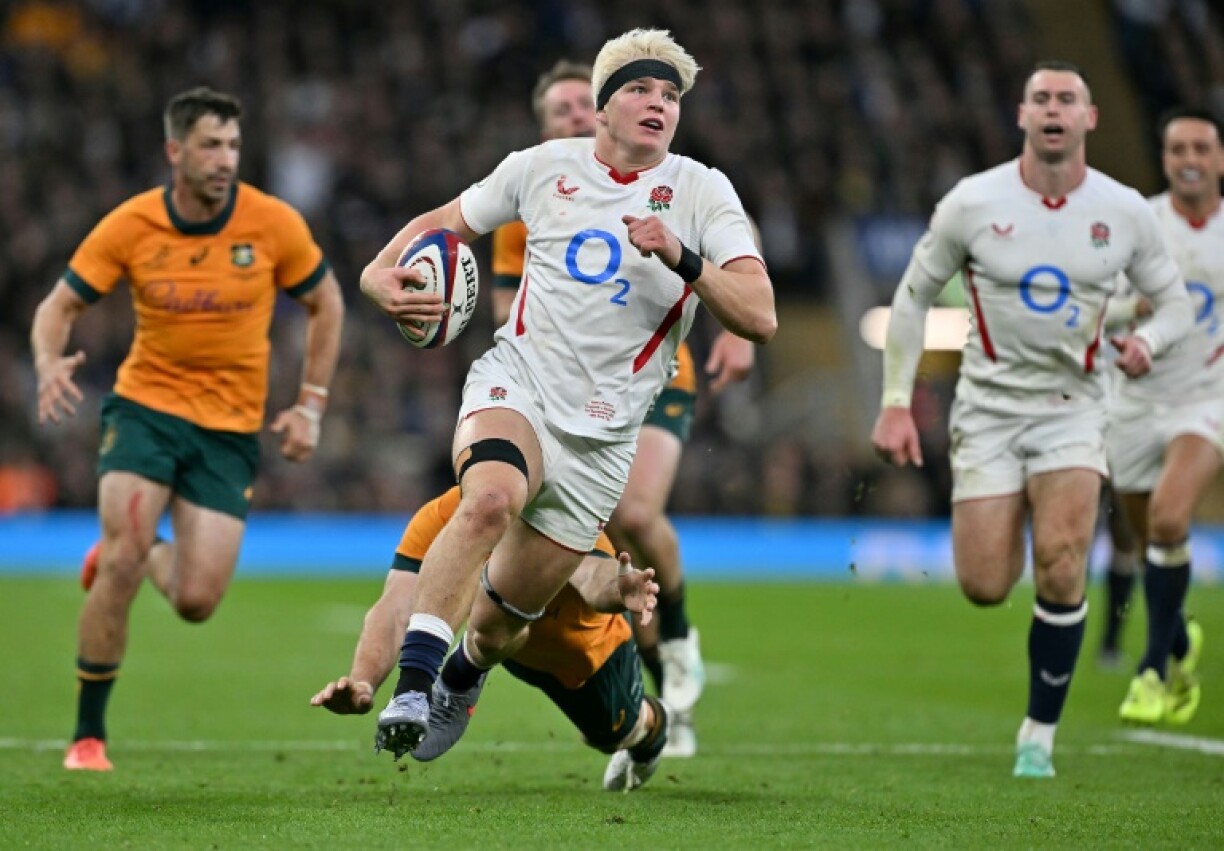 Henry Pollock runs in a try during England's 25-7 Autumn Nations Series win over Australia at Twickenham