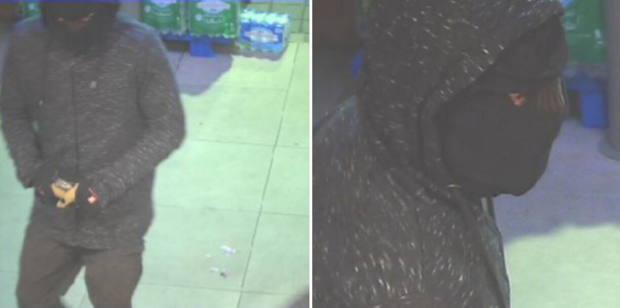 Footage of the individual at the scene of the first robbery.