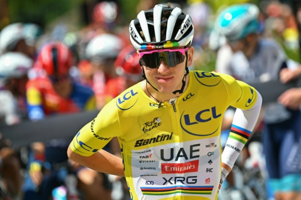 Tadej Pogacar on his 50th day in the Tour de France overall leader's jersey