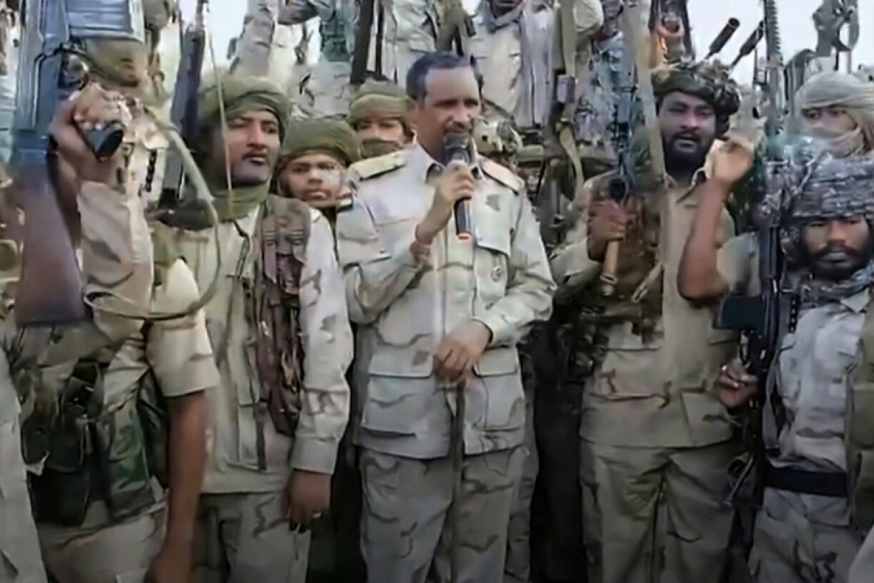 RSF commander Mohamed Hamdan Daglo addressing his fighters at an undisclosed location, in an image grab taken from the paramilitaries' page on X on July 28, 2023