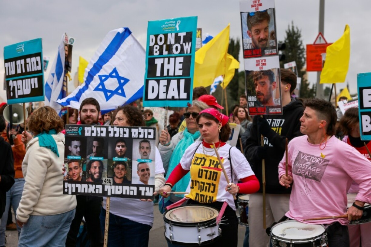 Israelis rally in Jerusalem, calling on the government to keep the Gaza hostage release deal alive