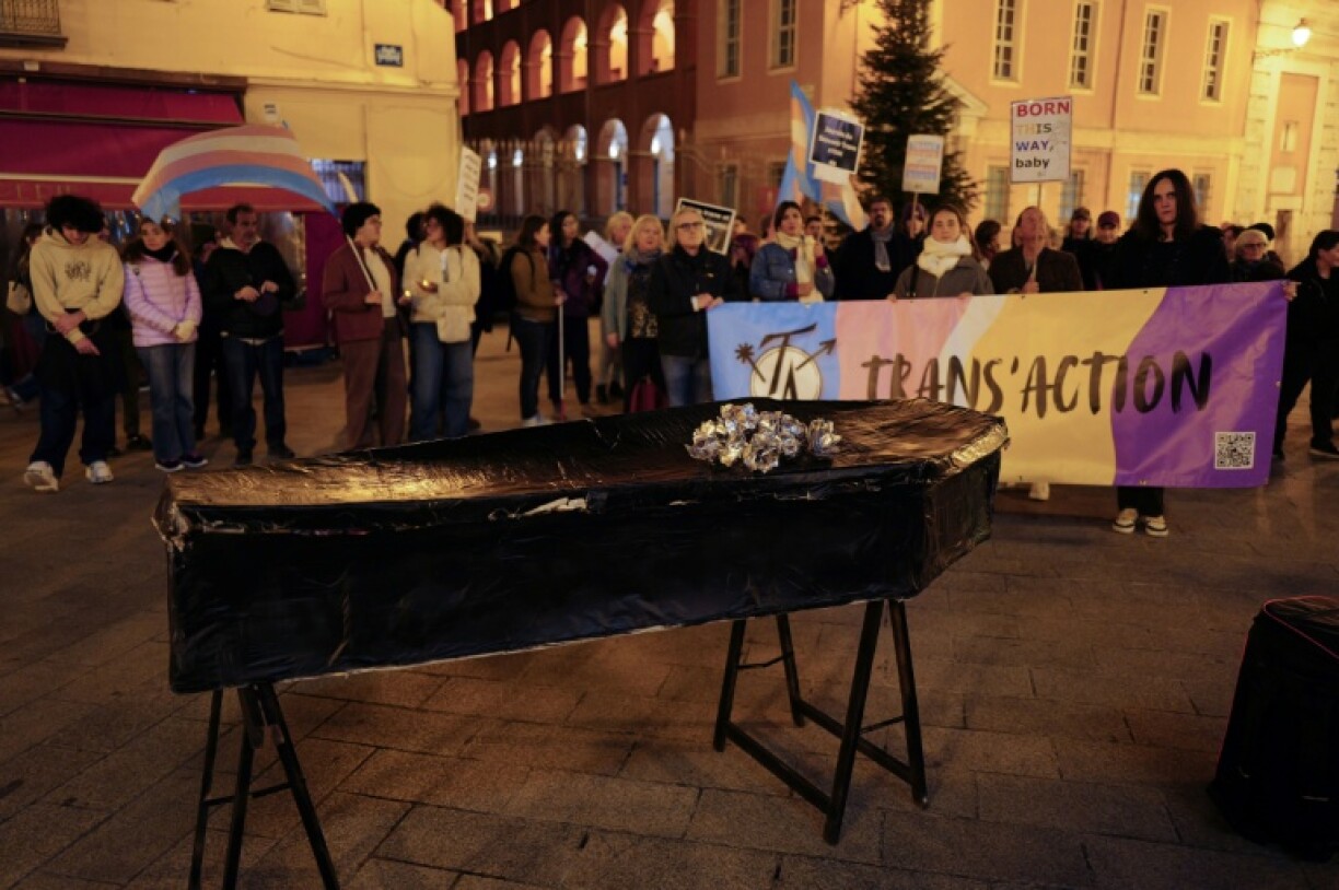 People take part in a gathering to celebrate Transgender Day of Remembrance in Nice, France, on November 19, 2025
