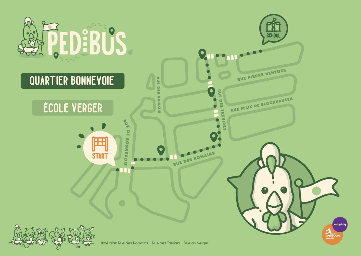 Exemple de ligne proposée à Bonnevoie pour rallier l'école rue des Vergers