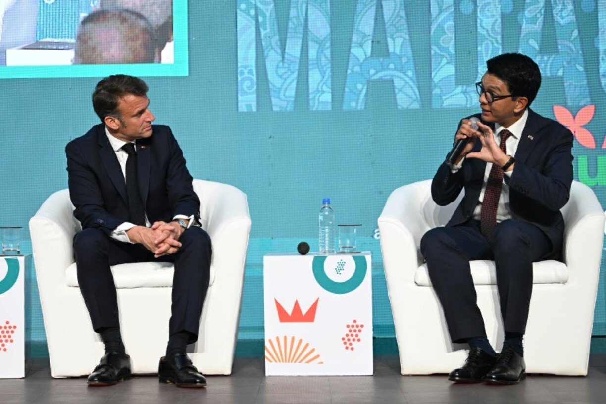 Madagascar President Andry Rajoelina (R) and French President Emmanuel Macron (L) held talks on the first day of a visit by the French leader to the Indian Ocean island