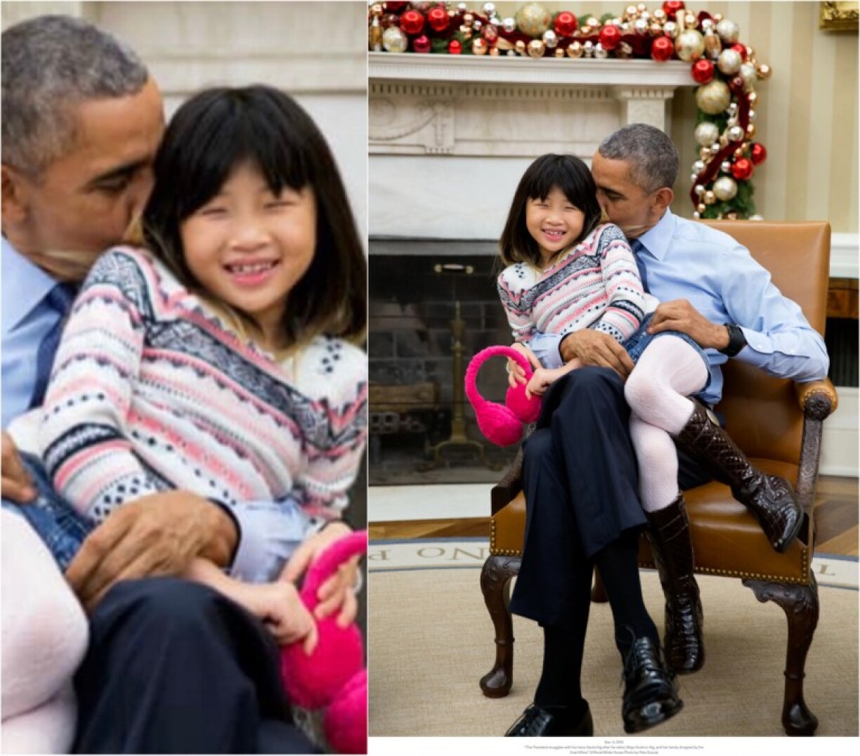 Screenshot comparison of the image used in the false posts (L) and Souza's photo