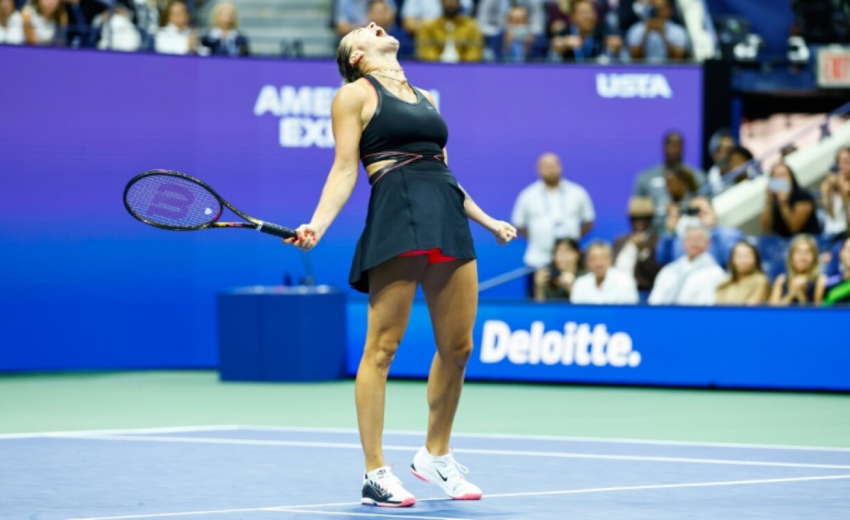 Aryna Sabalenka roars in delight after clinching victory over Jessica Pegula to reach the US Open final