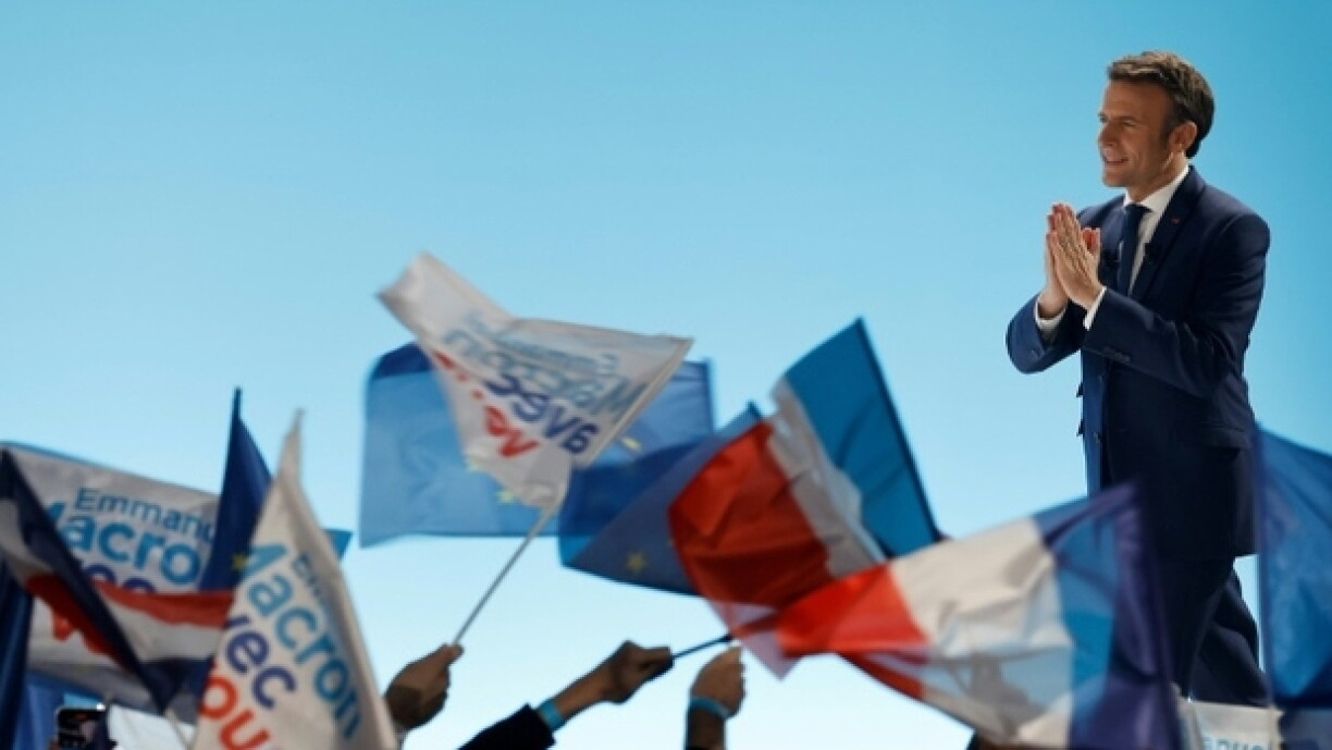 Emmanuel Macron à Paris le 10 avril 2022, après l'annonce des résultats du premier tour de l'élection présidentielle.