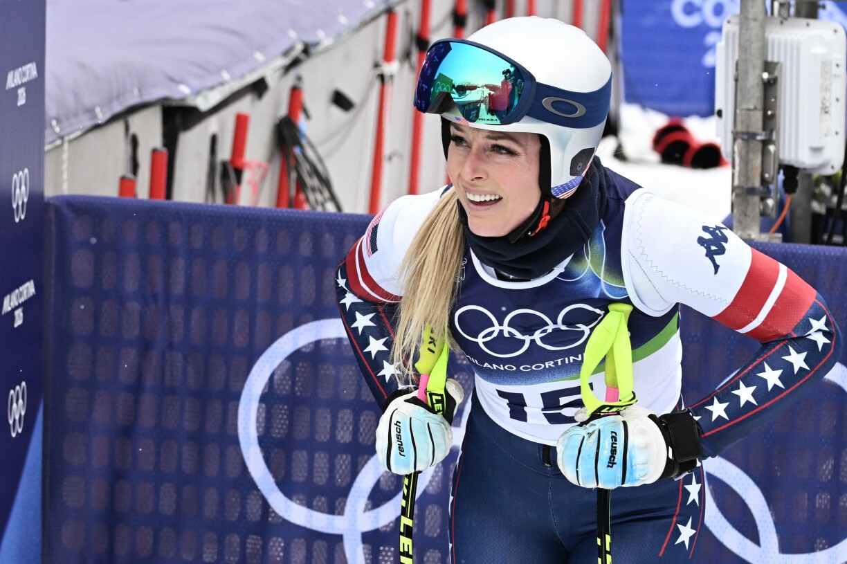 D'Lindsey Vonn beim offiziellen Training vun den Olympesche Wanterspiller 2026, een Dag virun hirer schwéierer Chutte.