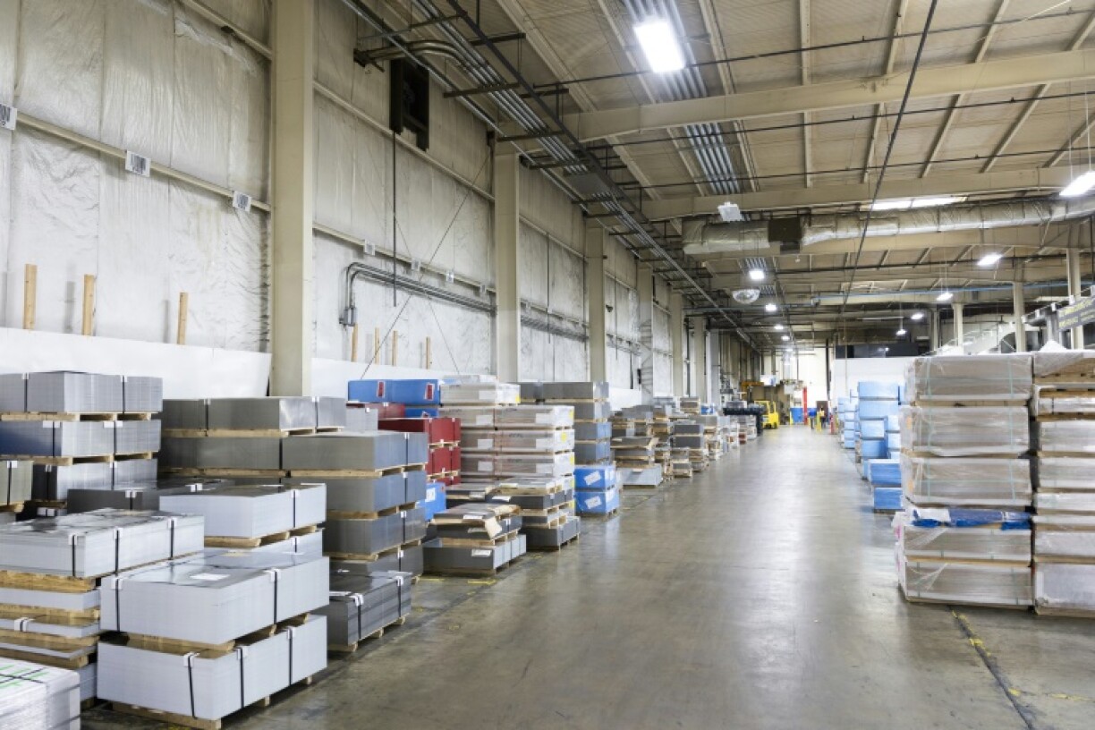 Steel sheets used to manufacture cans sit in the warehouse of the Independent Can Company -- with steel tariffs at 50 percent now, CEO Rick Huether expects he will have to raise his prices by more than 20 percent eventually