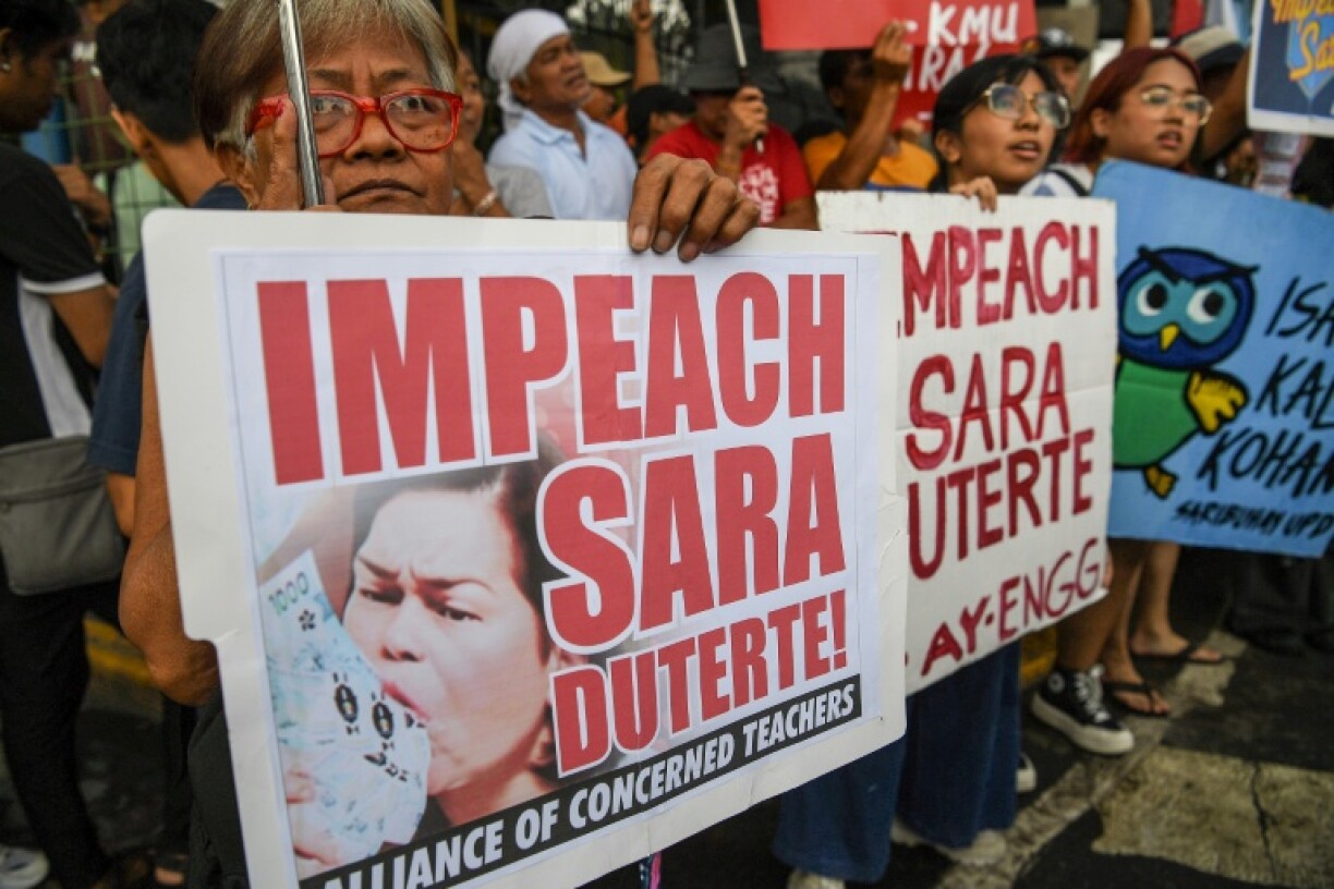 Protesters rally in Manila in early December demanding Vice President Sara Duterte's impeachment